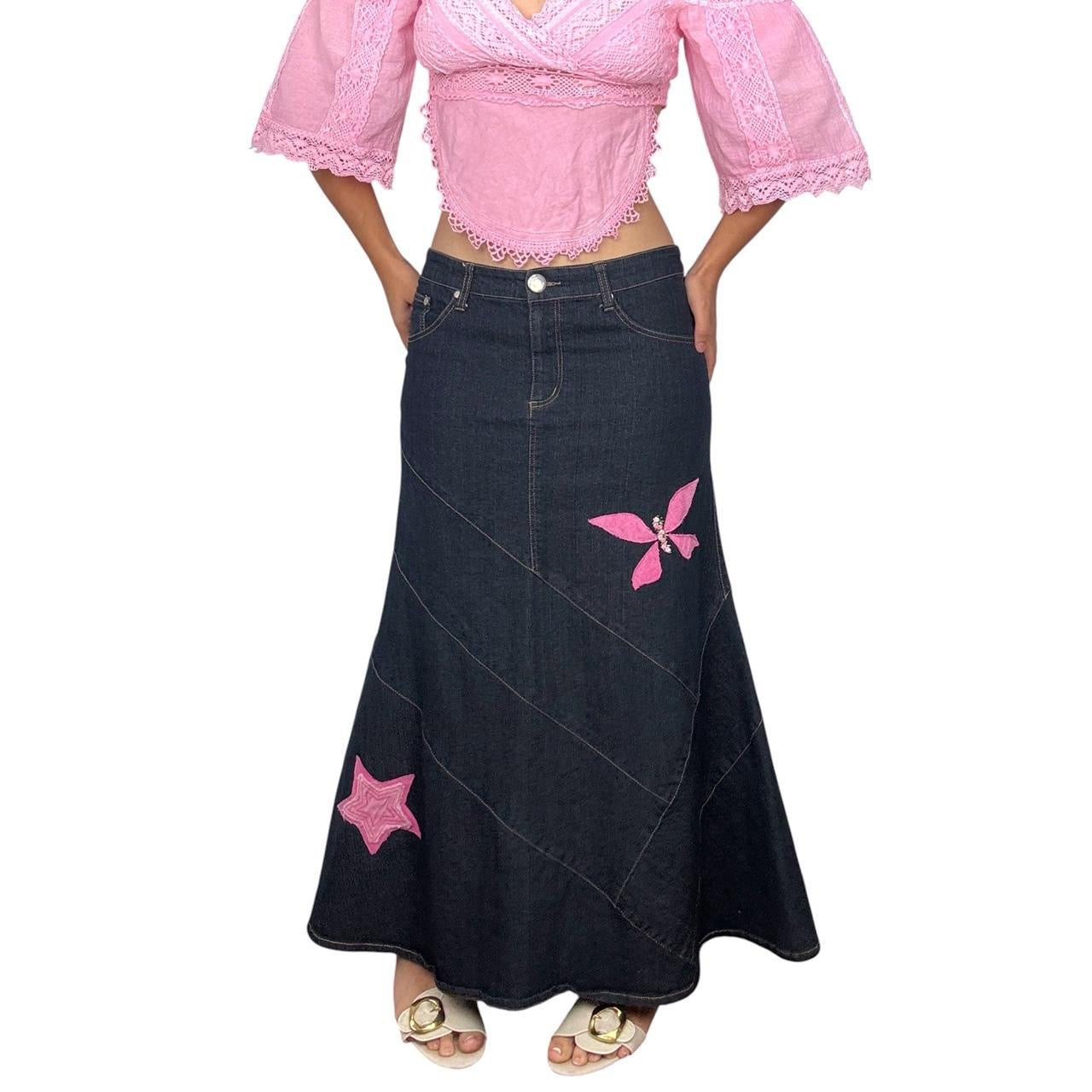 Custom Patches Denim Maxi Skirt (L)