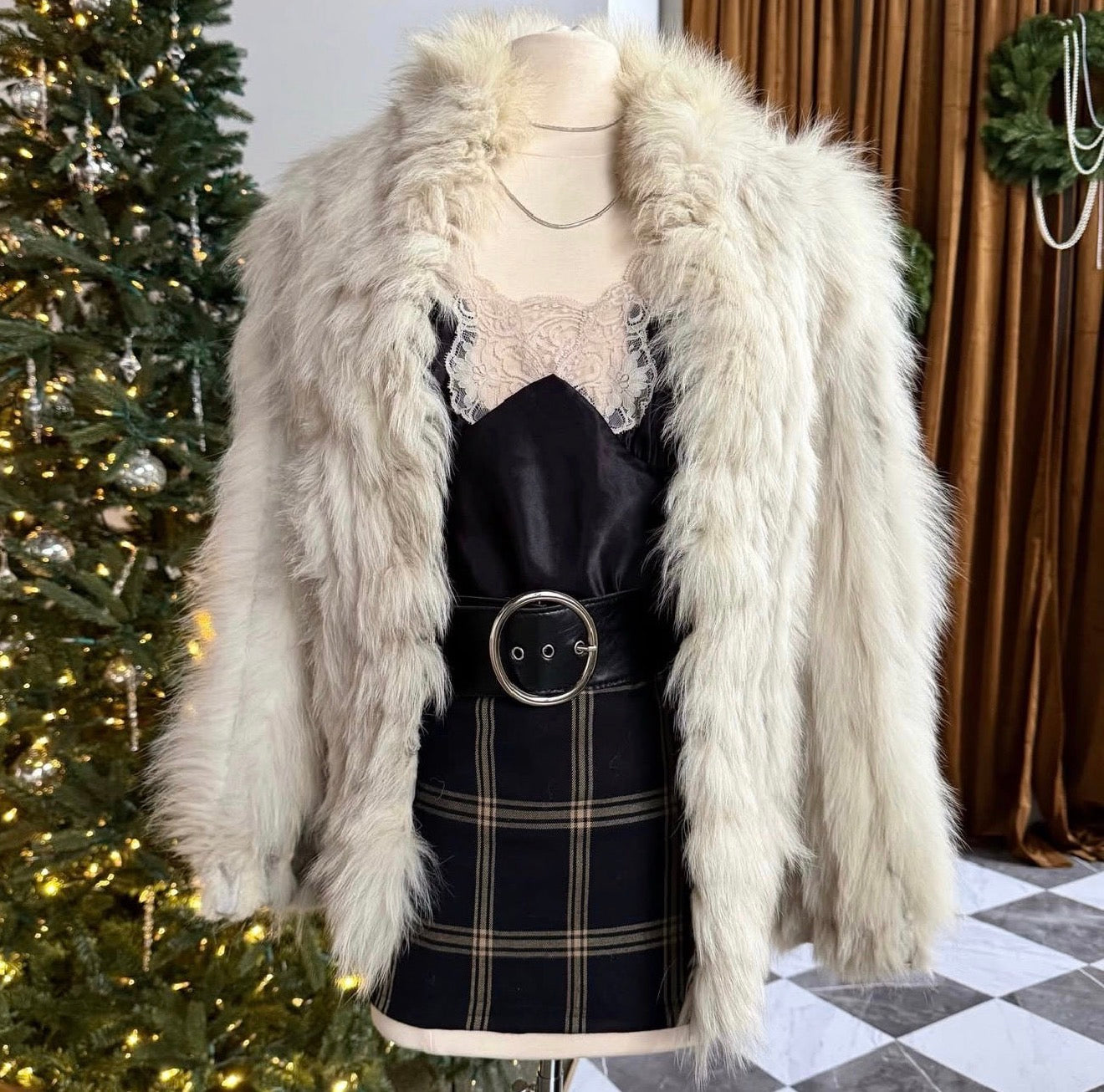 I.N.C Plaid Mini Skirt With Leather Belt (S)