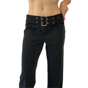 2000s Belted Pinstripe Trousers (M)