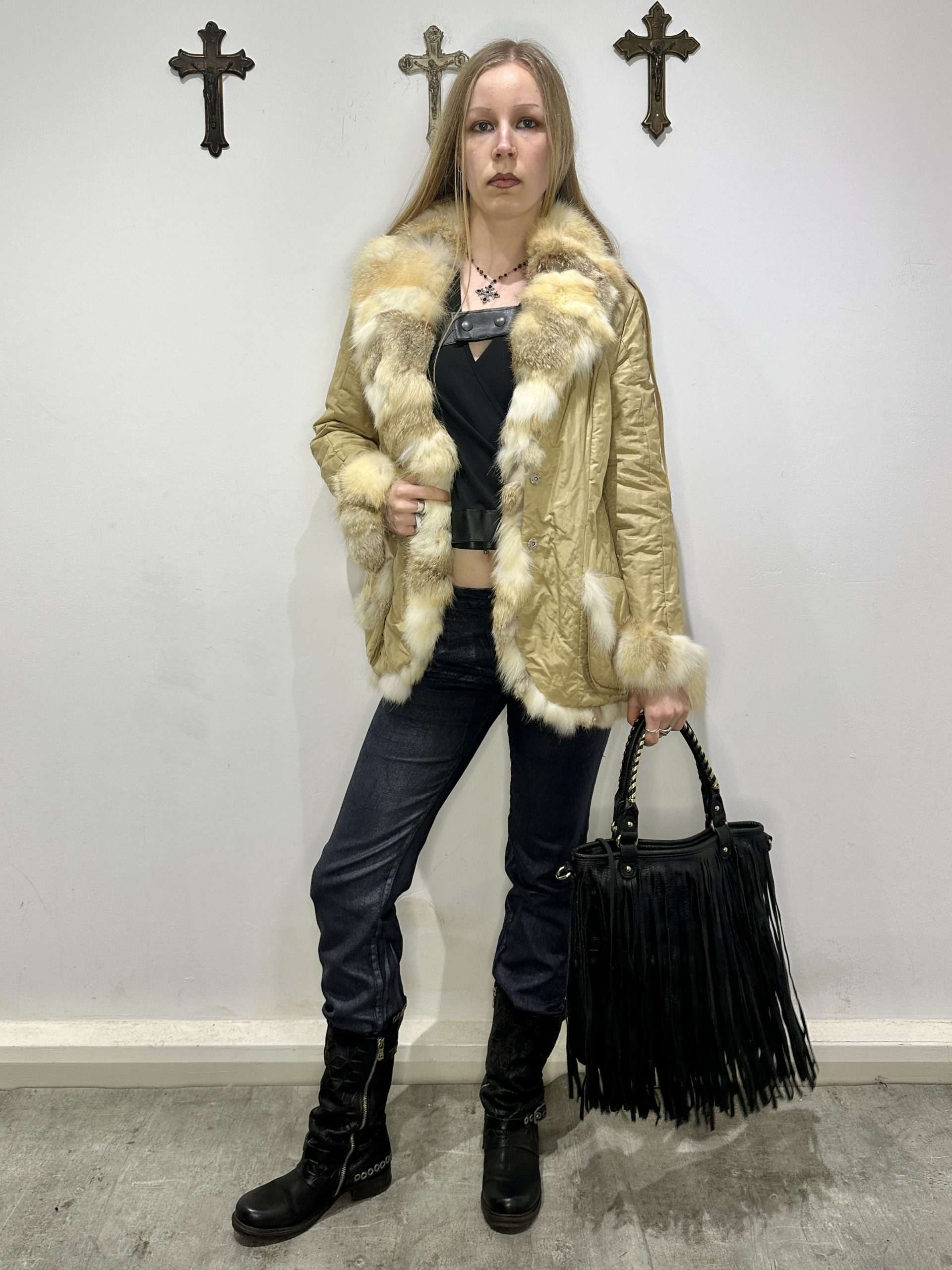 Vintage Italian Fur Trim Coat (S/M)
