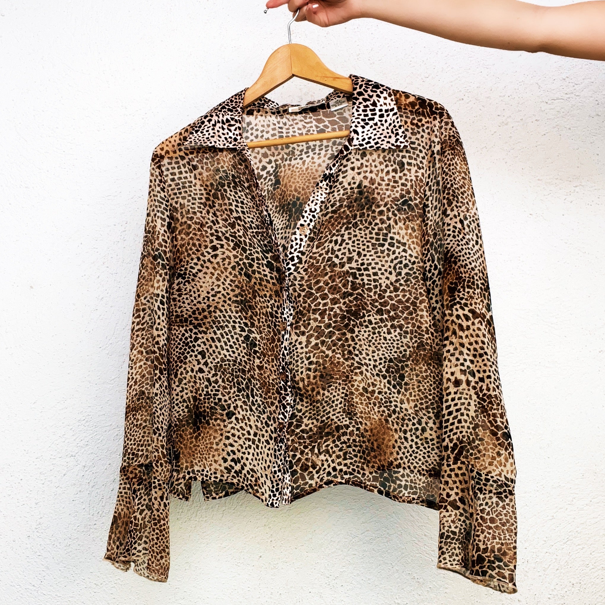 Vintage Sheer Silk Animal Print Blouse (S/M)