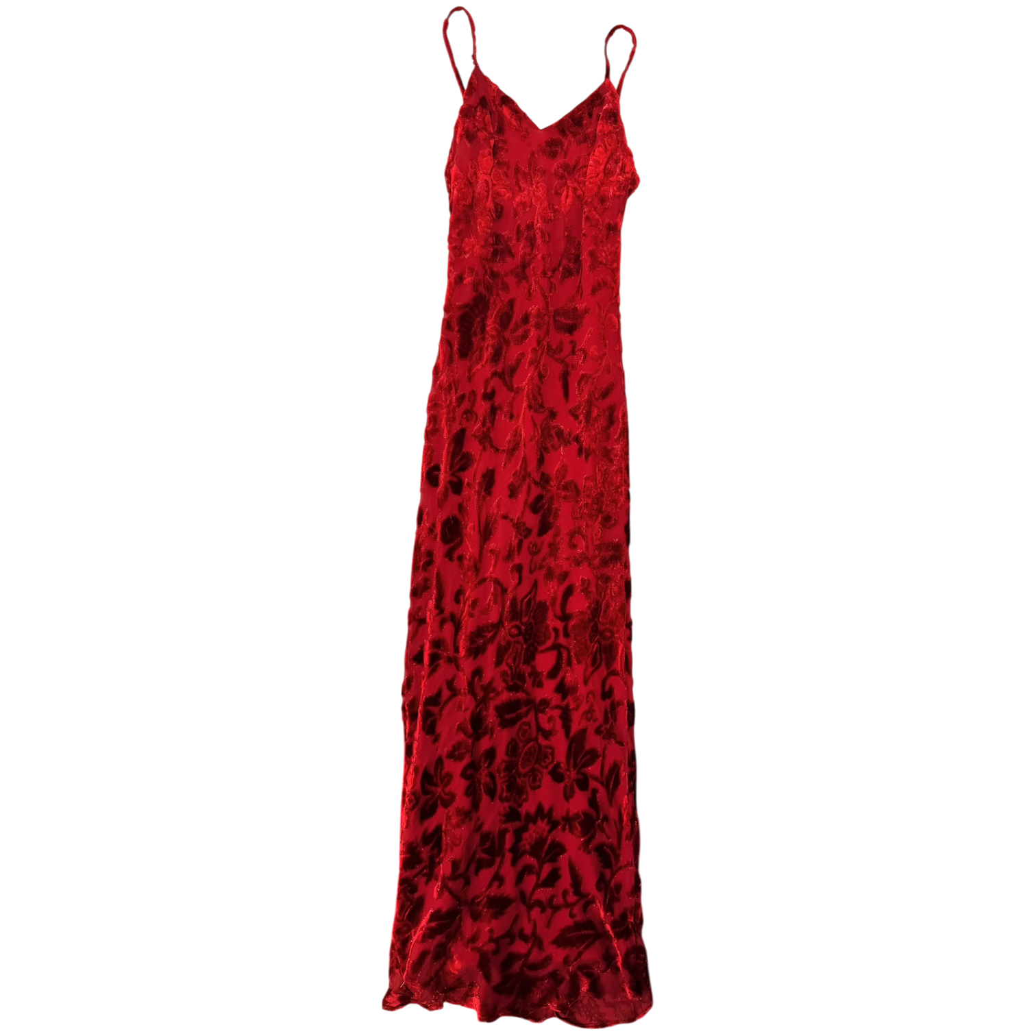 Vintage Red Silk Velvet Burnout Gown (S)