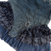 vintage tiered denim lace midi skirt (M)