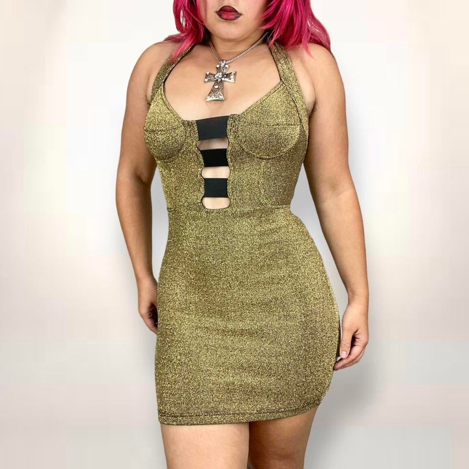 Vintage Metallic Bustier Cutout Dress (M)
