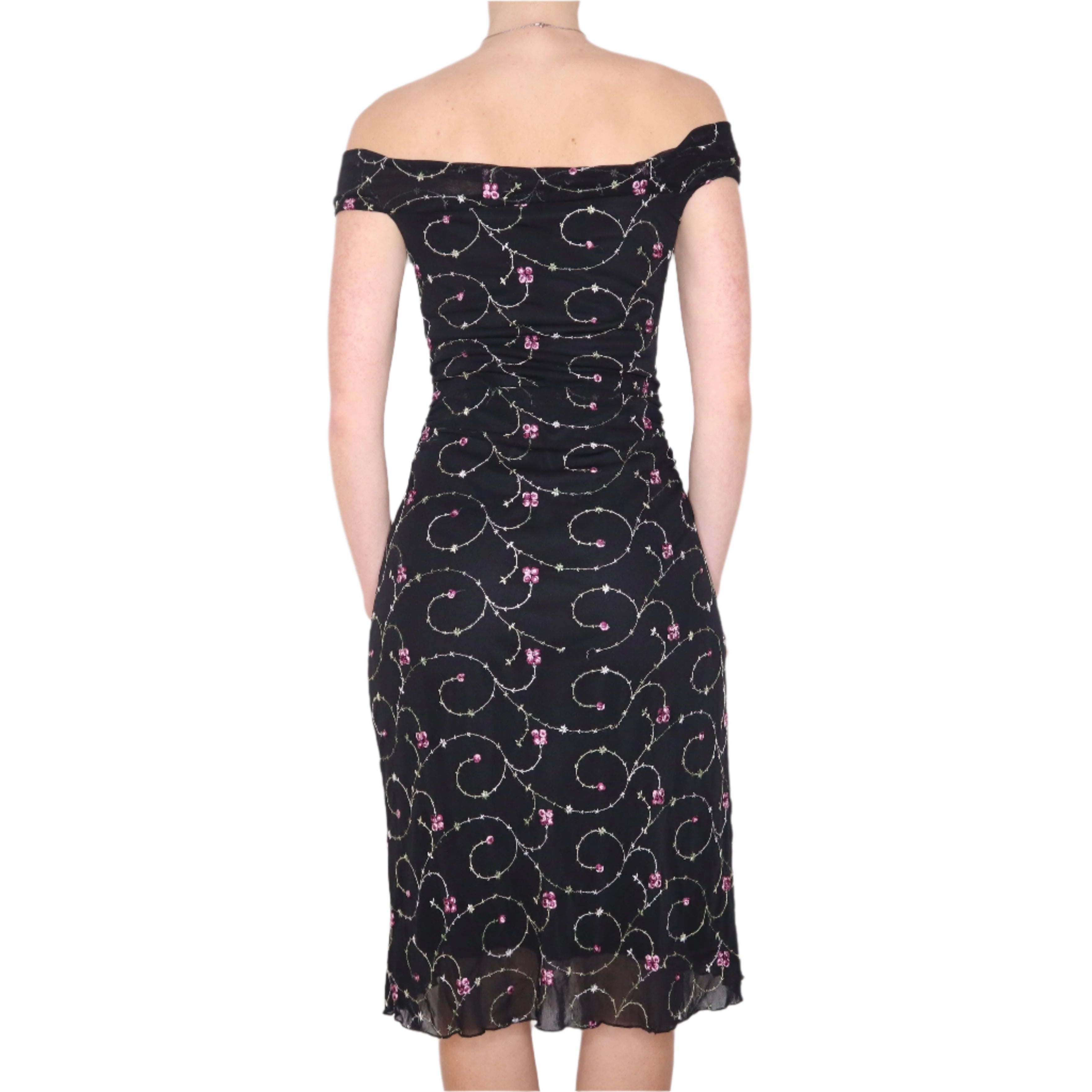 90s Embroidered Rose Midi Dress (S/M)