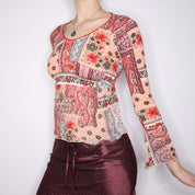 Y2K Italian Pink Floral Boho Blouse (S/M)