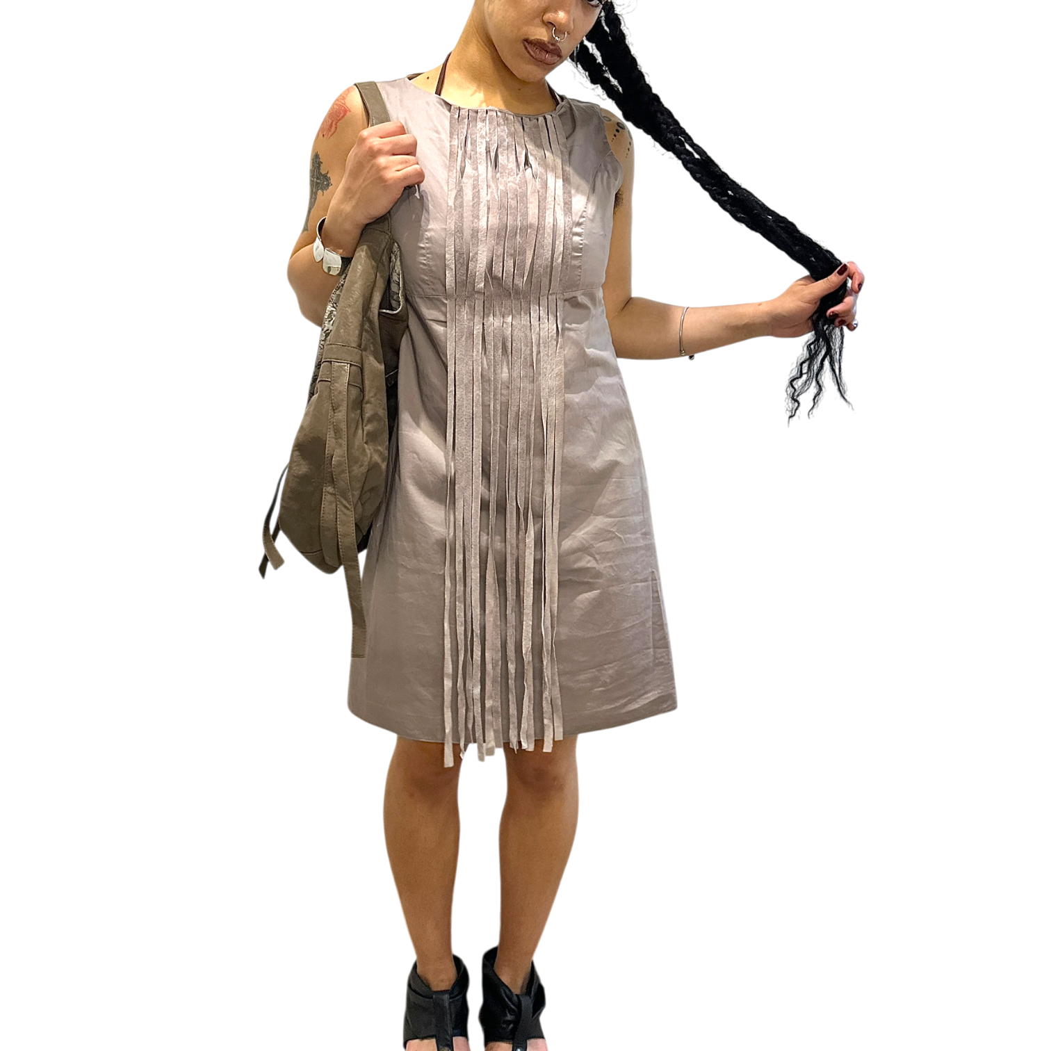 Vintage Avant Garde Suede Fringe Shift Mini Dress (EU 38 GB 10)