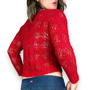 2000s Cherry Red Crochet Cardigan (M)