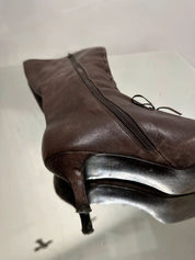 Vintage Y2K 2000s Leather Pointed Toe Kitten Heel Calf Boots (US 7 EU 38)