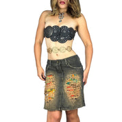 Y2K Distressed Denim Patchwork Skirt (S)