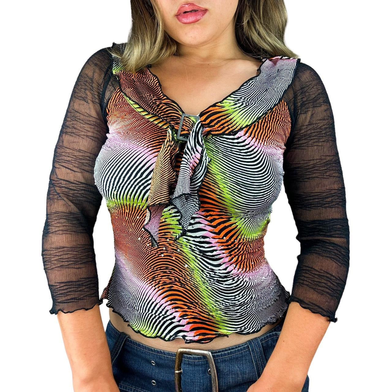 Alberto Makali Psychedelic Mesh Sleeve Top (S)
