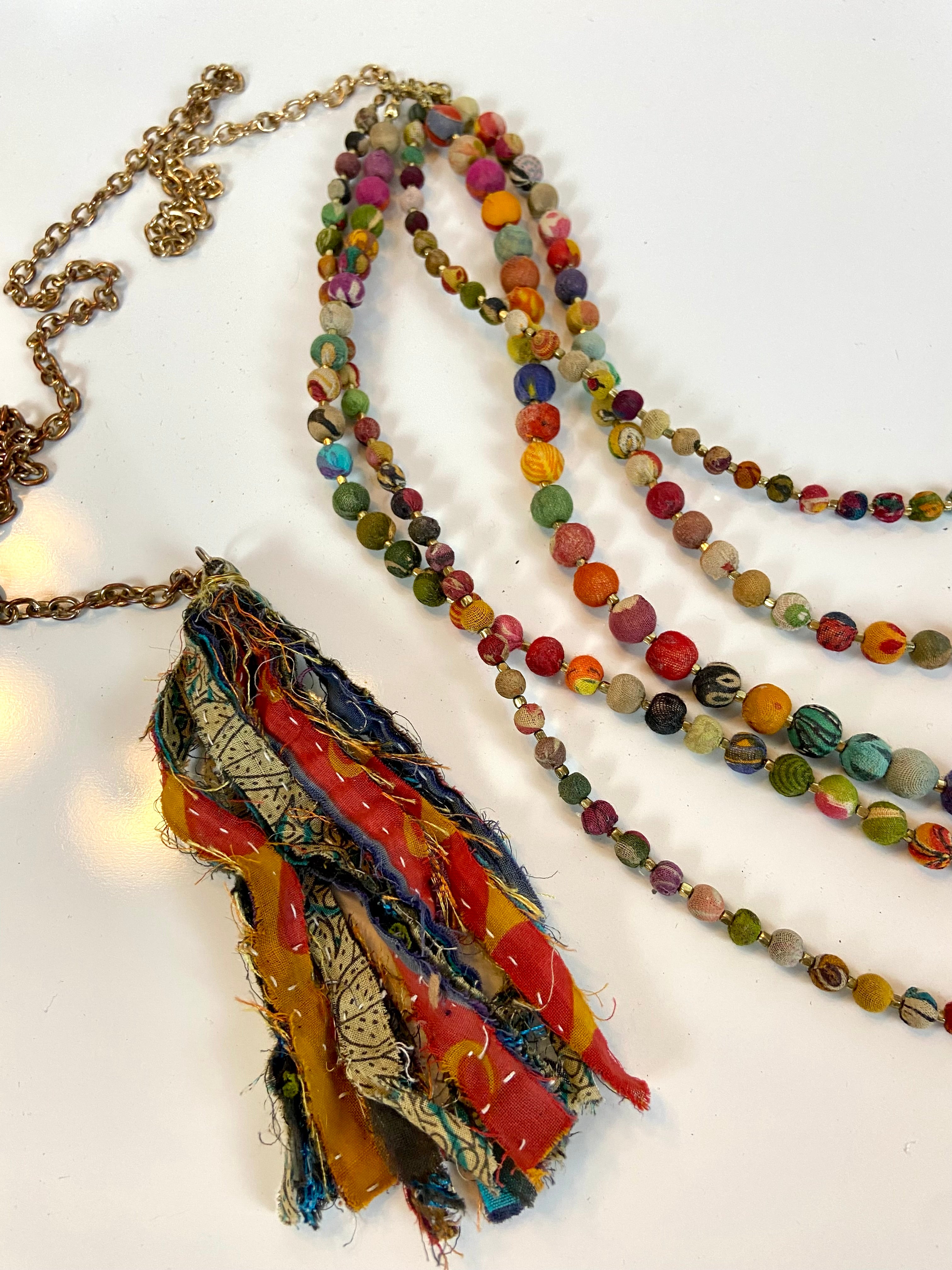 Boho fabric beads layered belt