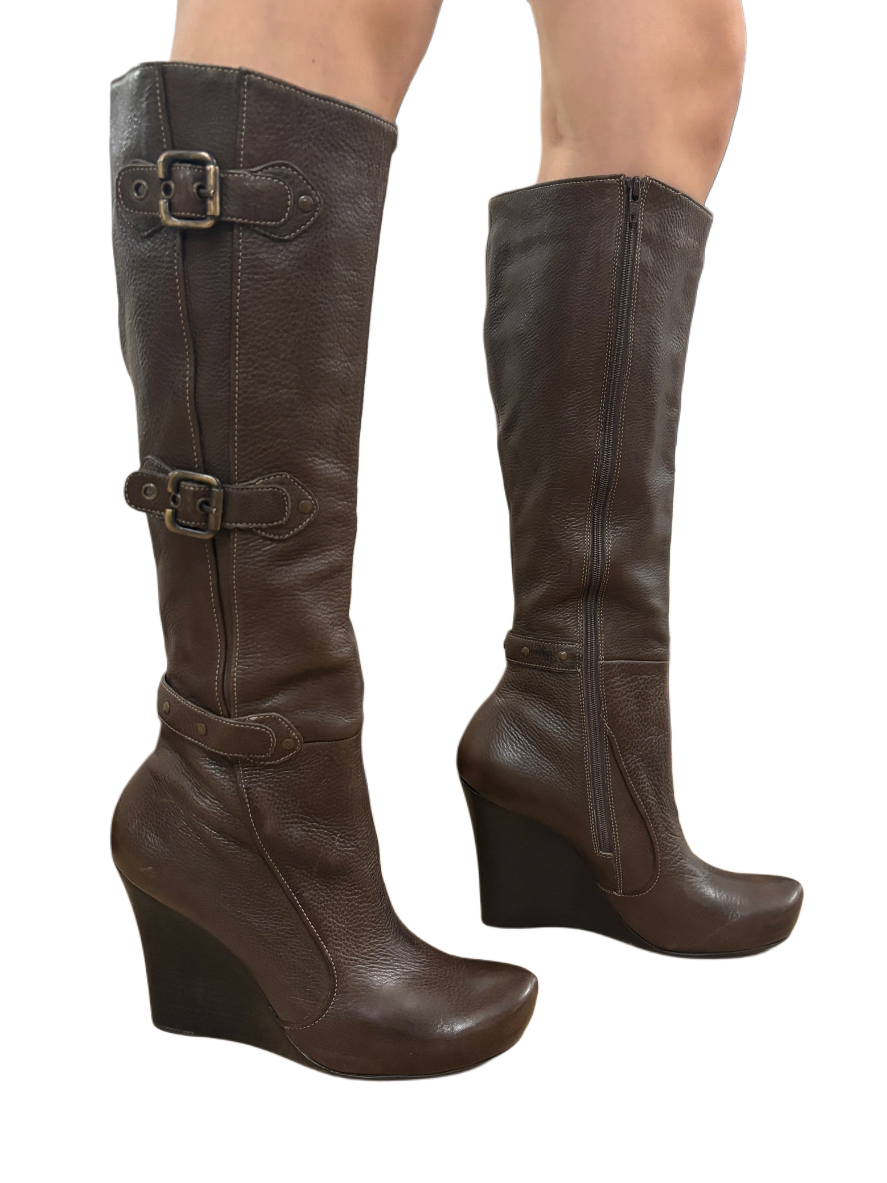 y2k leather buckle Via Spiga boots