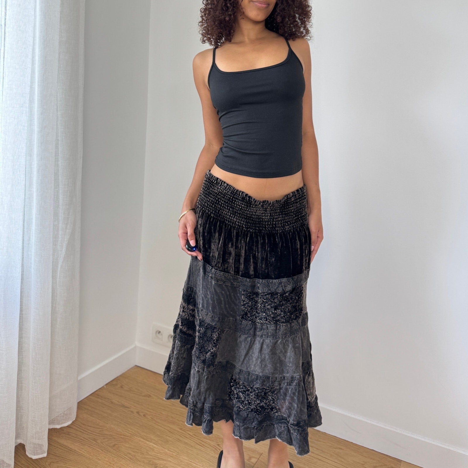 Vintage Italian Patchwork Midi Skirt (M)