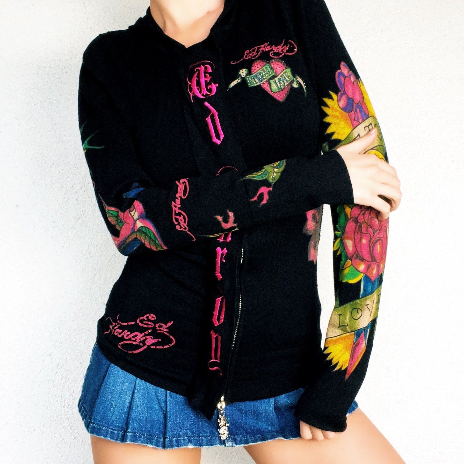 Ed Hardy Embroidered Double Zip Hoodie (S/M)