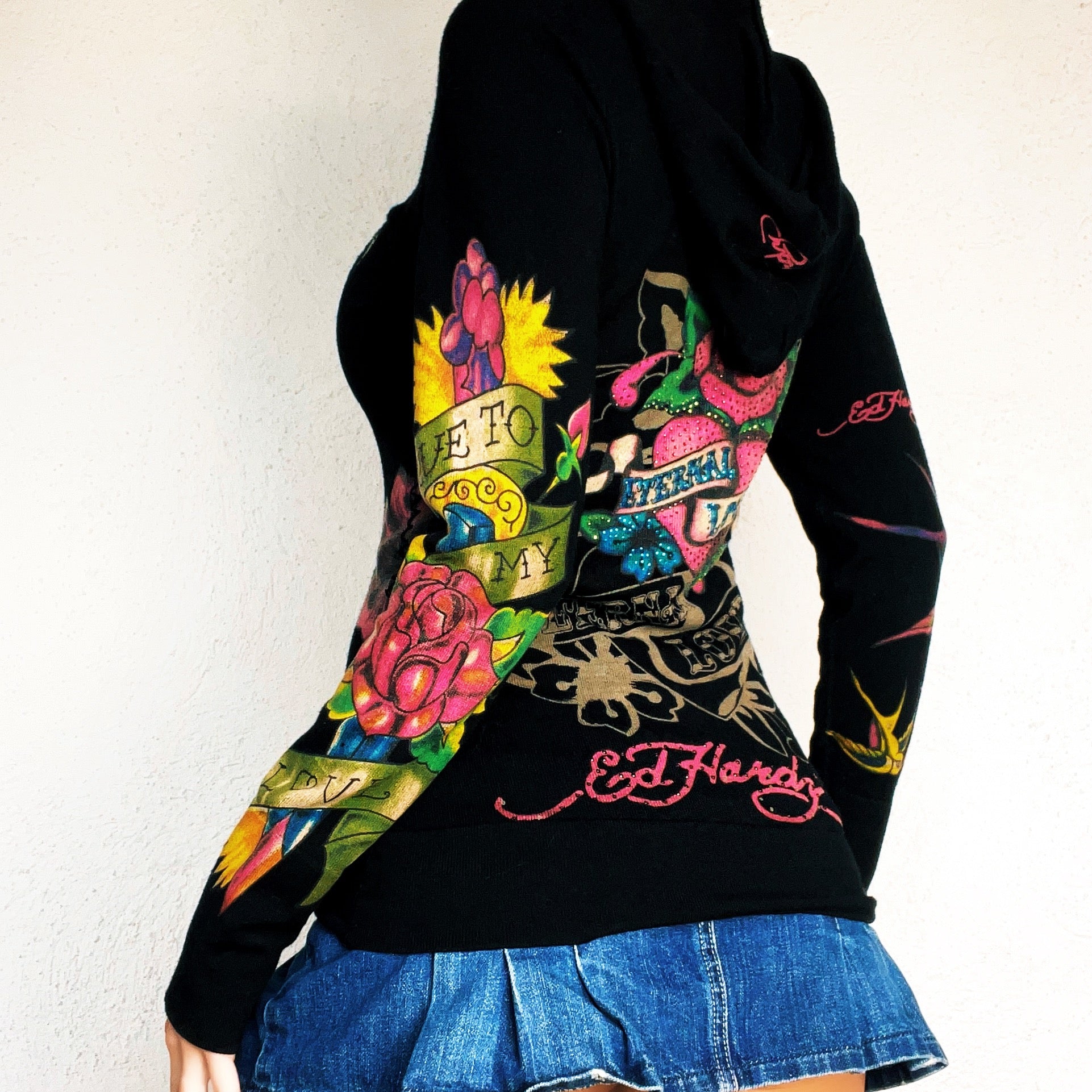 Ed Hardy Embroidered Double Zip Hoodie (S/M)