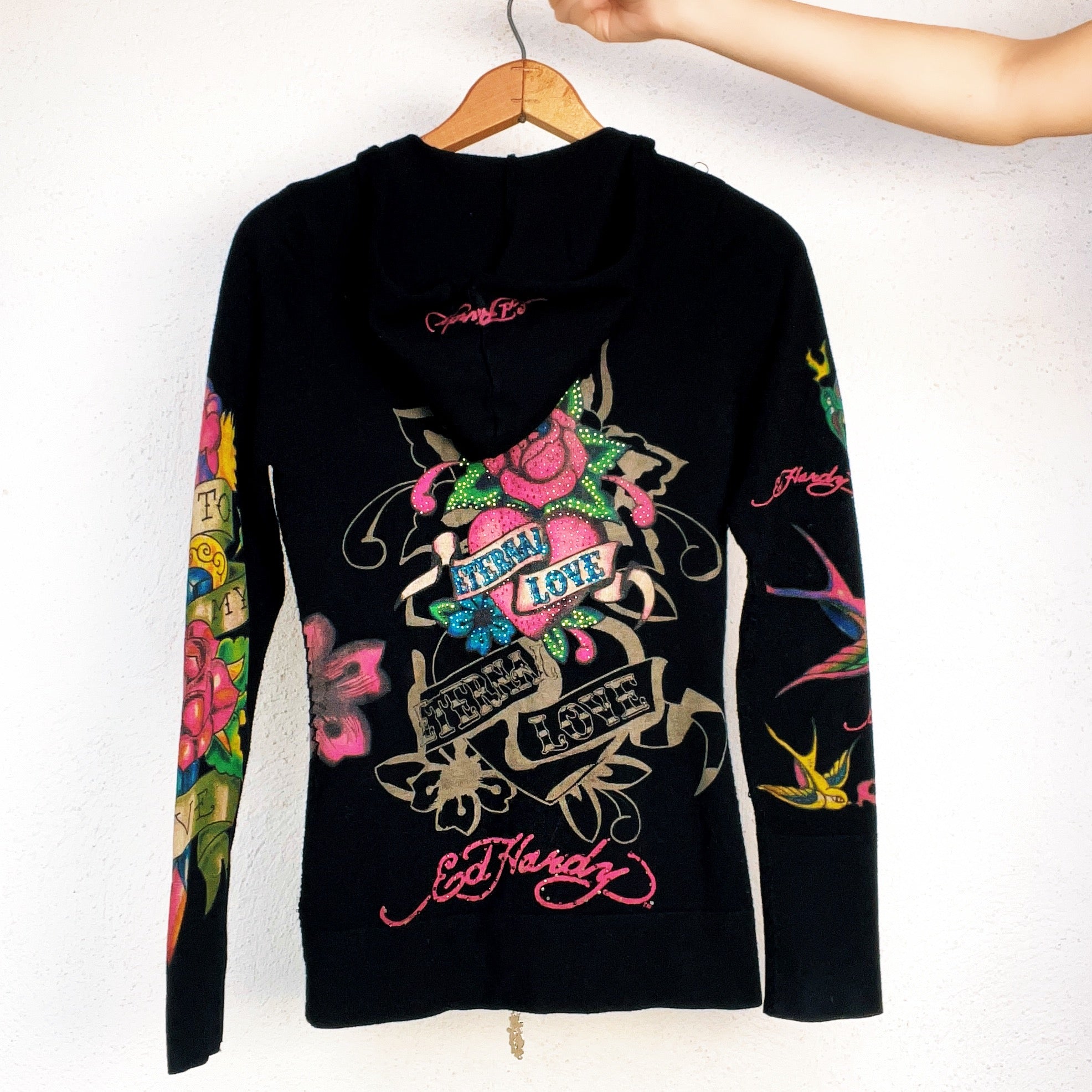 Ed Hardy Embroidered Double Zip Hoodie (S/M)