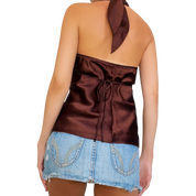 Early 2000s Beaded Satin Halter Top (M)