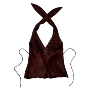 Early 2000s Beaded Satin Halter Top (M)