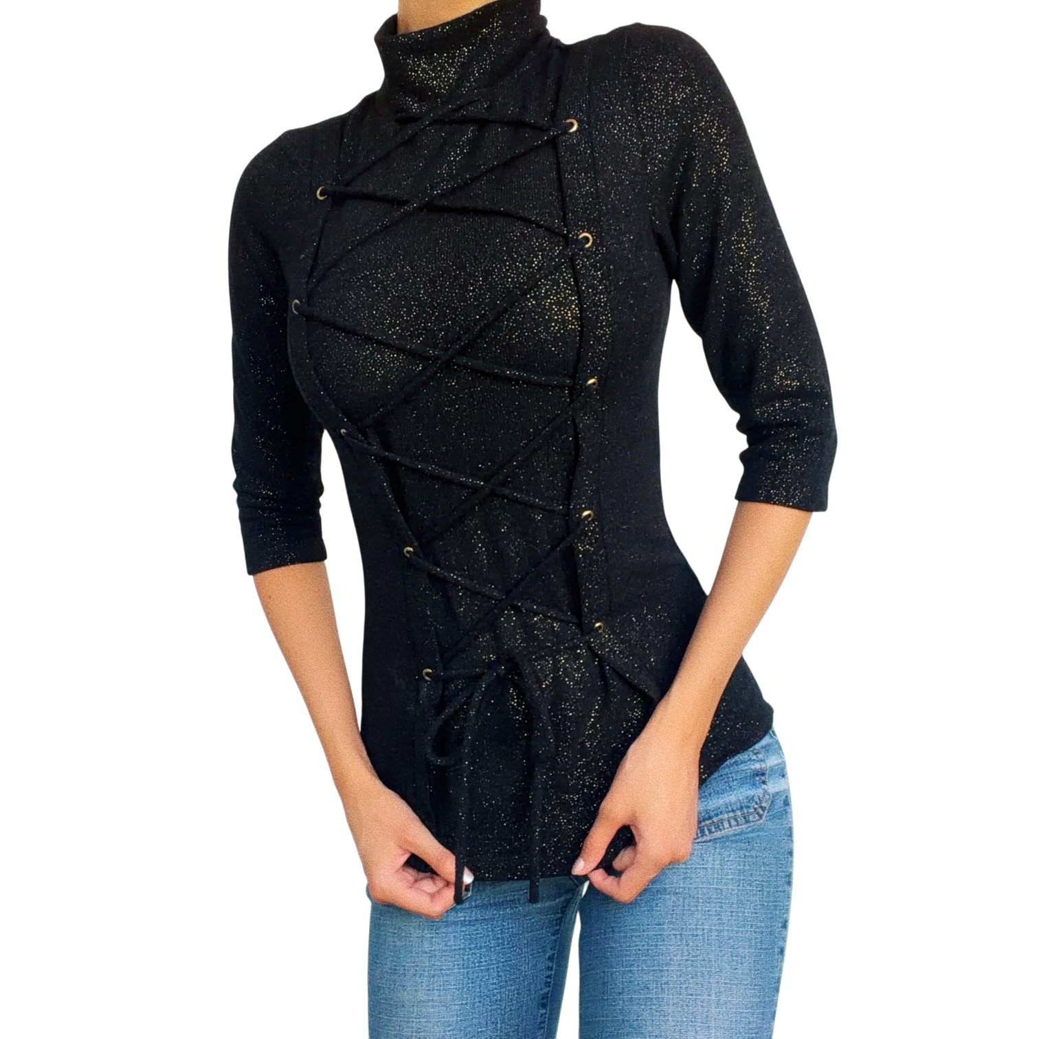 Vintage Sparkly Lace Up Top (XS)