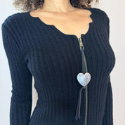 Vintage knit cardigan with heart charm (S)