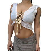 Vintage Cotton Milkmaid Lace Up Cropped Top (S)