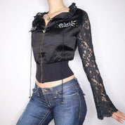 Y2K Black Silk and Lace Sequined Jacket (S)