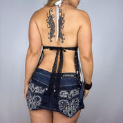 Silk Beaded Hem Coach Scarf Halter Top (S/M)