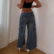 Vintage Euro Low Rise Wide Leg Cargo Jeans (S)
