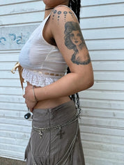 Vintage Cotton Milkmaid Lace Up Cropped Top (S)