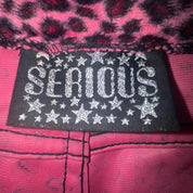 90s Pink Fuzzy Leopard Print Flares (L)
