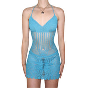 Y2K Blue Crochet Matching Set (S/M)