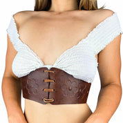 70s Floral Embossed Leather Corset Belt (S/M)