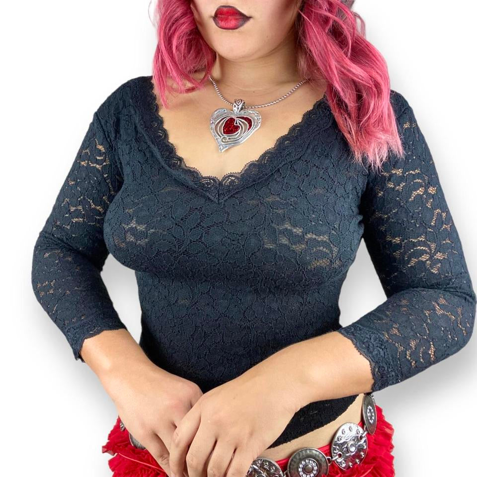 2000s Noir Lace Top (S-M)
