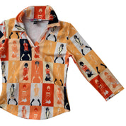 70s mod AOP girl blouse (S)