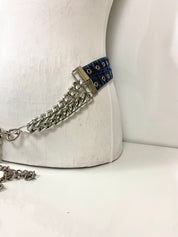 Reworked denim and chain belt