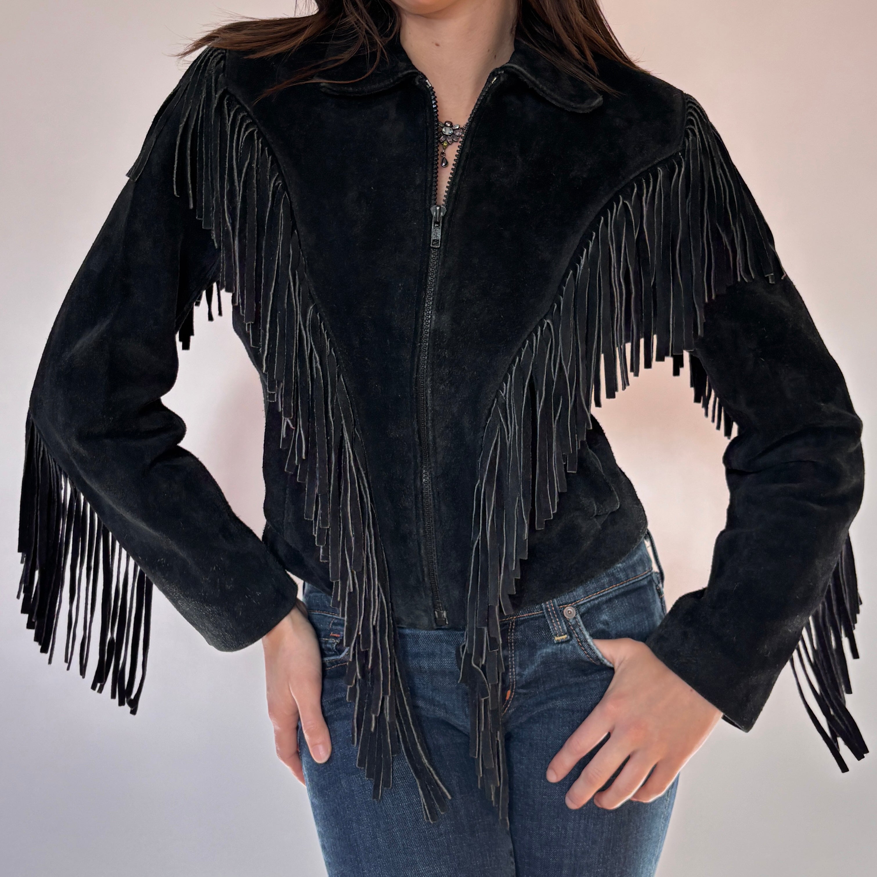 Authentic Vintage 80s or 90s Wilson’s Leather Fringe suede jacket sz factory L