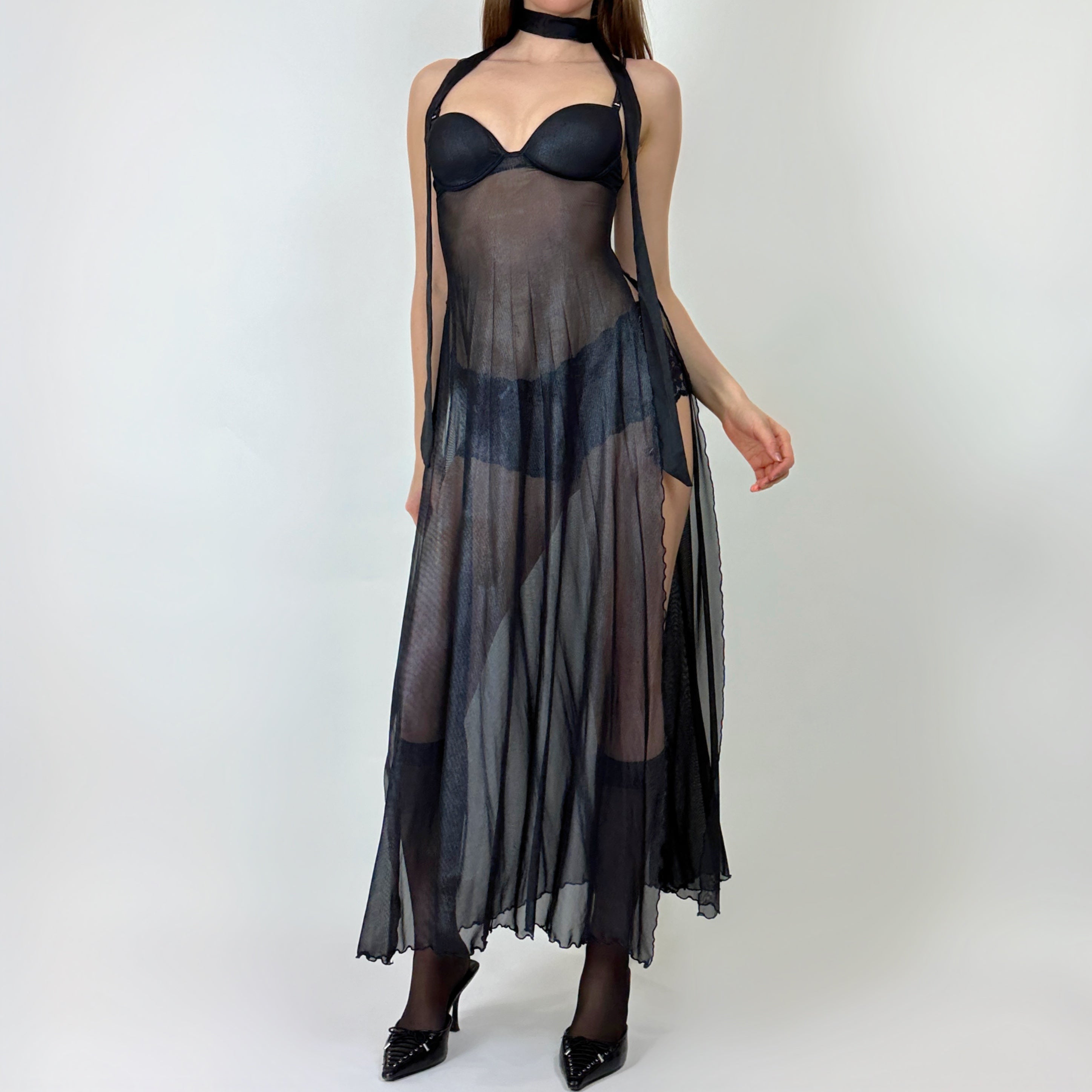90s Metallic Mesh Slip Dress (S)