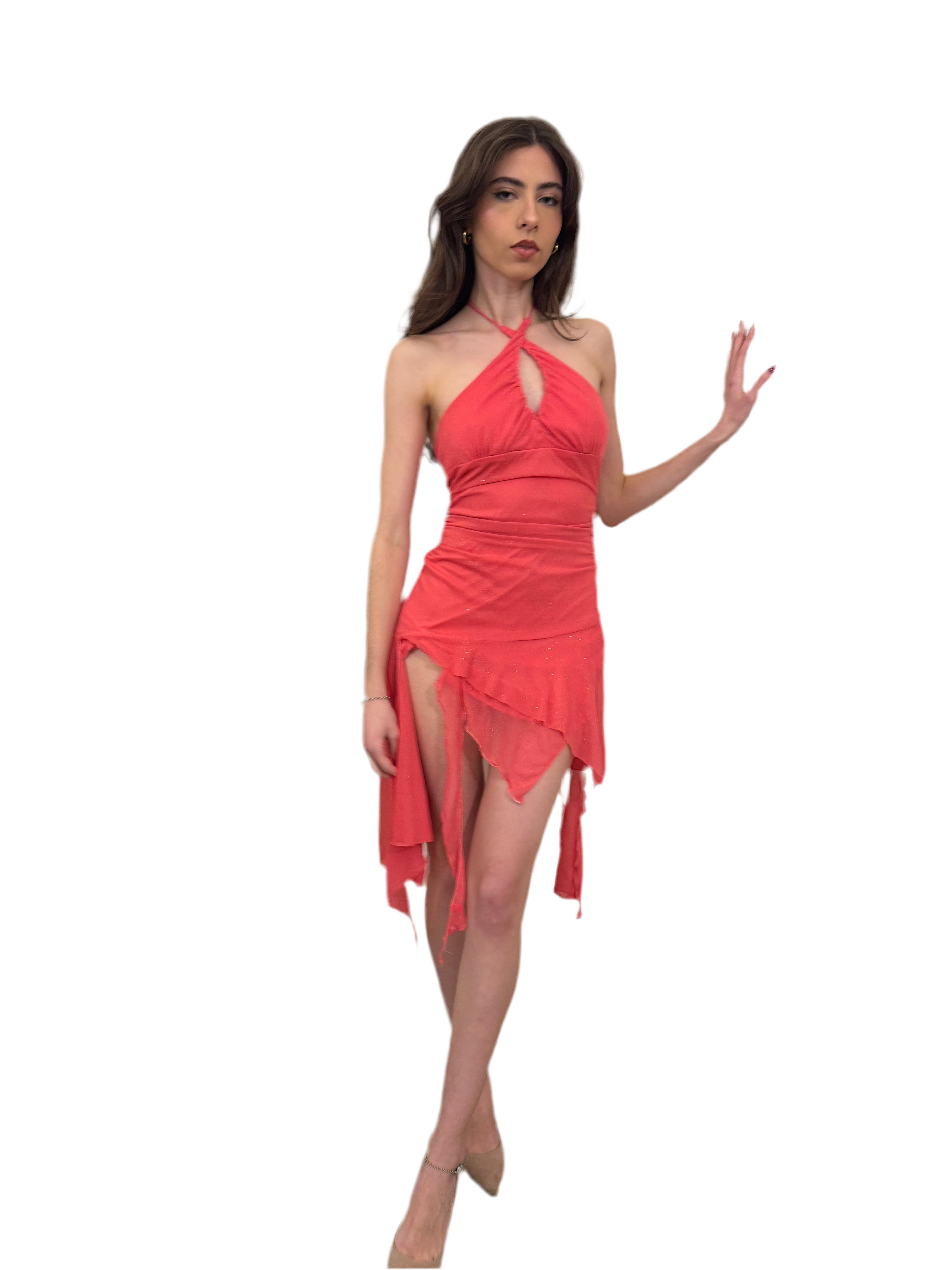 Coral Halter Mini Dress (XS)