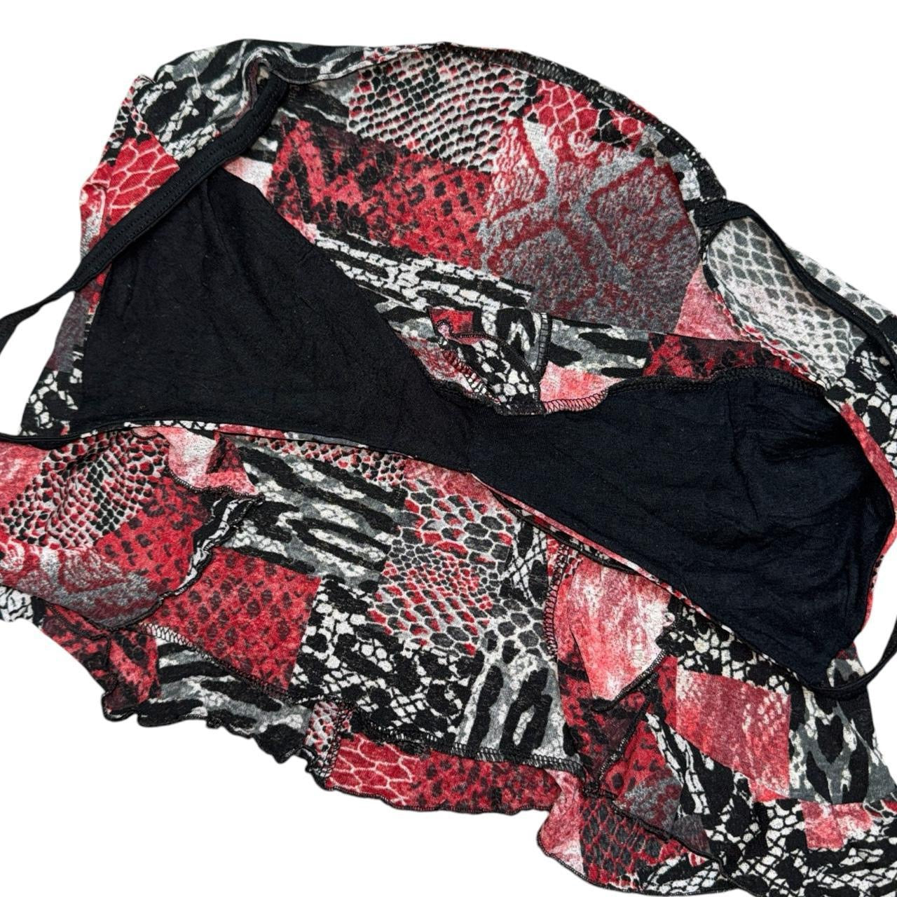 French Y2K Animal Print Mesh Ruffle Cutout Cami (M)