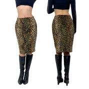 90s Fuzzy Cheetah Print Midi Skirt (S)