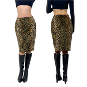 90s Fuzzy Cheetah Print Midi Skirt (S)