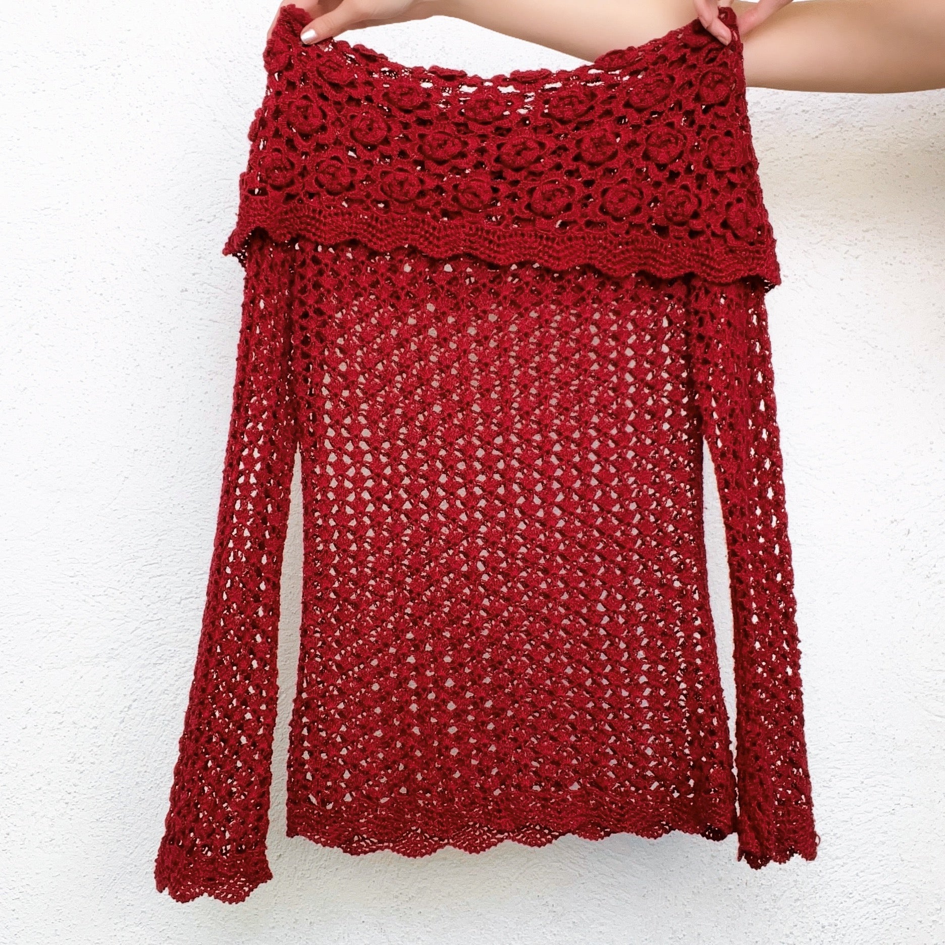 Red Off The Shoulder Crochet Top (S)