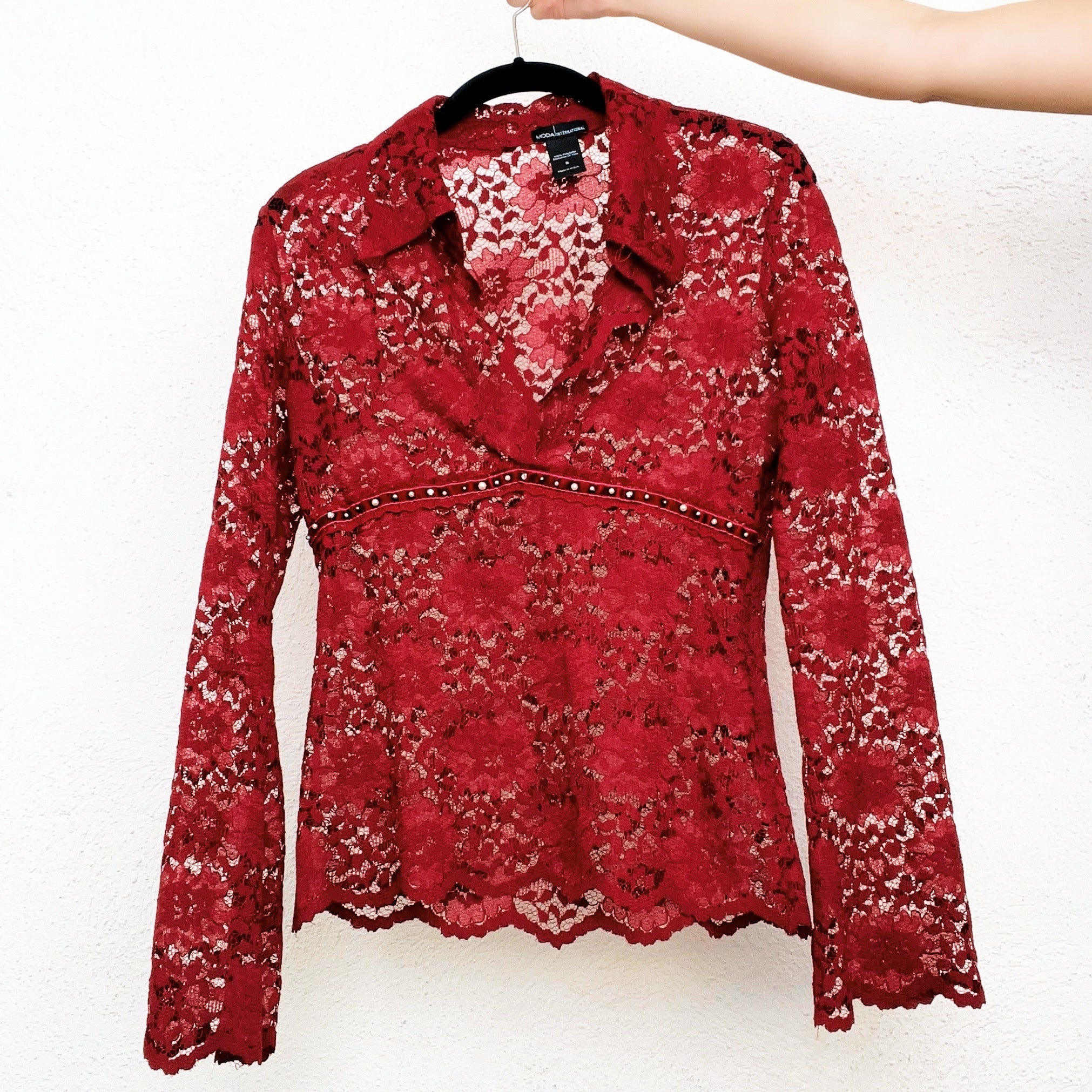 Sheer Lacy Deep Red Top (S)