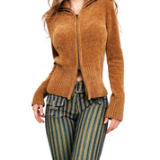 Camel Knit Double Zip Cardigan (M)