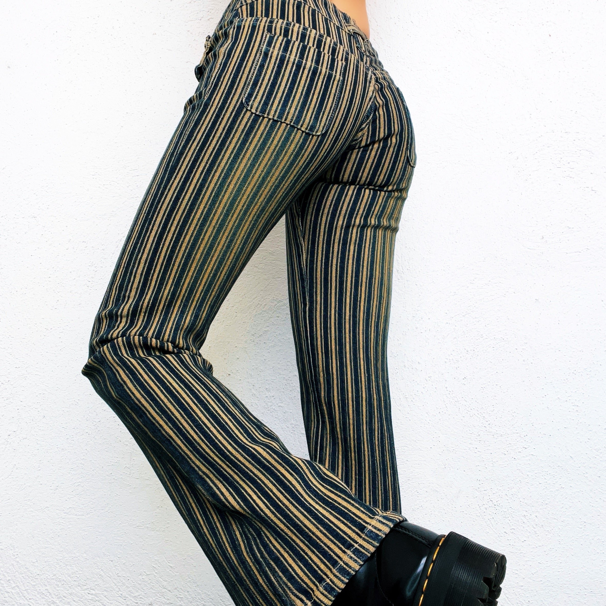Vintage Striped Belted Flare Jeans (XS/S)