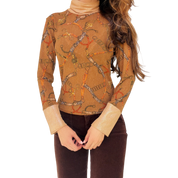 French Vintage Graphic Mesh Top (S)