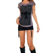 Early 2000s Rhinestone Corset Tee (S/M)