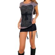 Early 2000s Rhinestone Corset Tee (S/M)