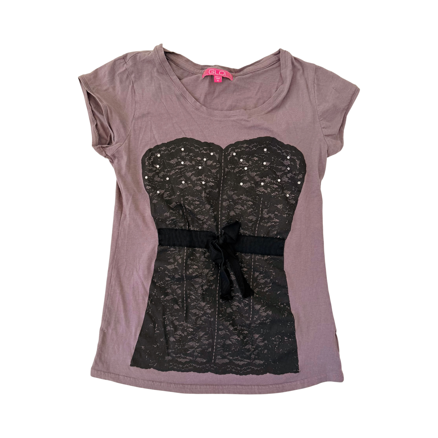 Early 2000s Rhinestone Corset Tee (S/M)
